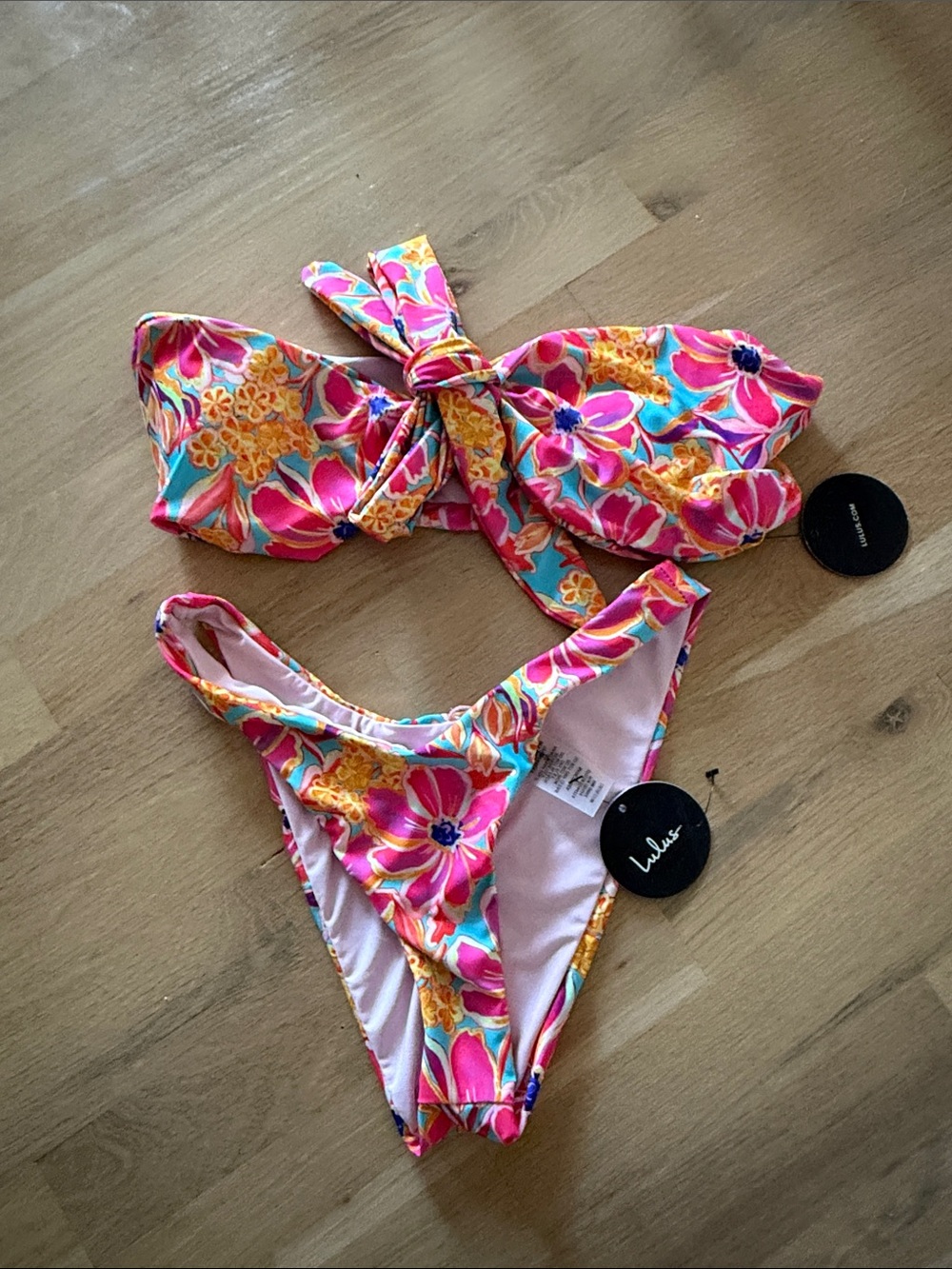 Lulu's Pink, Yellow & Aqua Floral Tie-Front Bikini Set